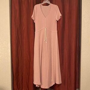 Elegant Pink Striped Midi Dress
